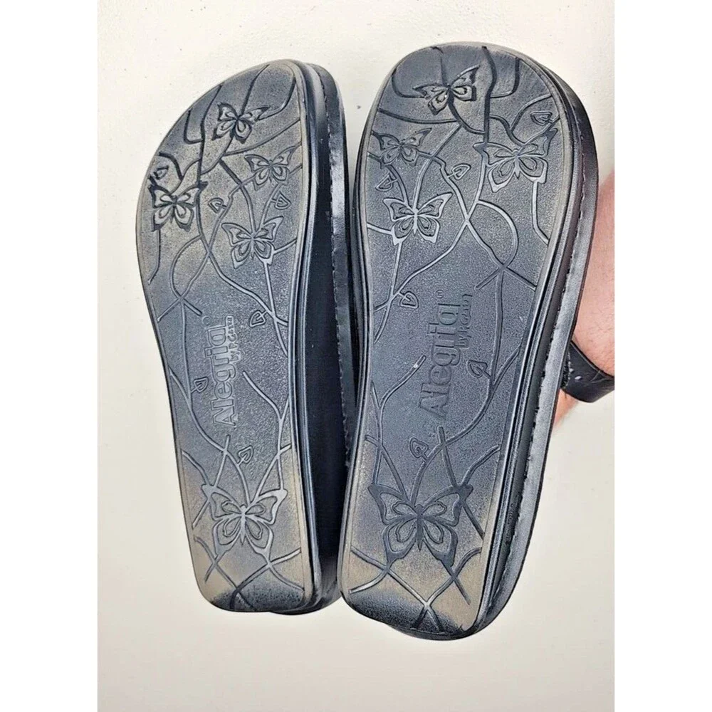 Alegria Shoes Womens 37 Brenna Hello Doily Black Leather Slip On Loafers 7 7.5